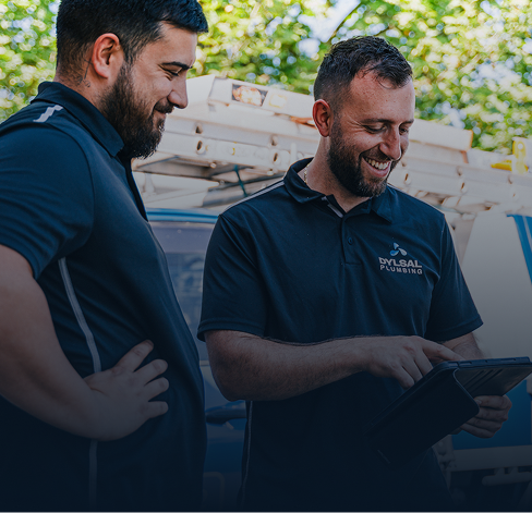 DYLSAL plumber using leak detection equipment to locate the burst